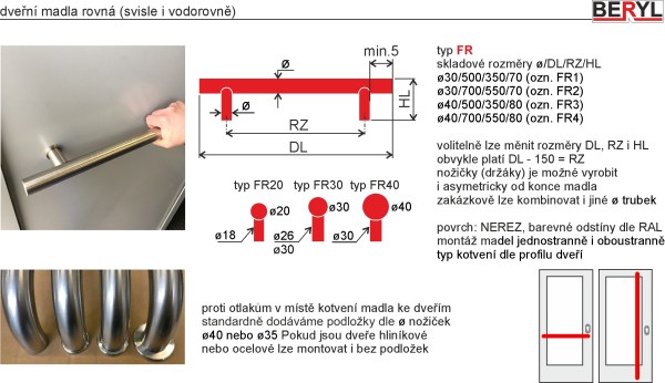 Dveřní madlo rovné jistící FR 30