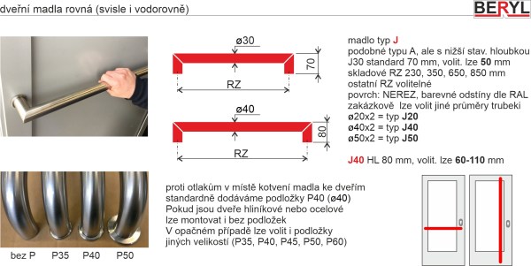 Dveřní madlo rovné jistící J40